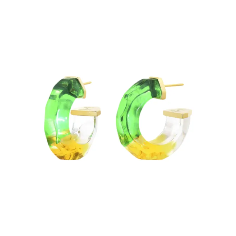 Petite Tie-Dye Lucite Hoops in Green & Yellow sold by The Jewelry Edit
