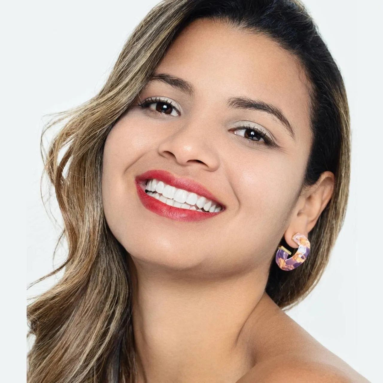 Petite Gold Leaf Faceted Lucite Hoops in Lilac sold by The Jewelry Edit product image thumbnail 3