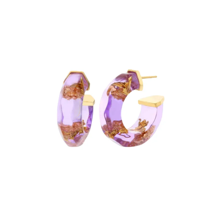 Petite Gold Leaf Faceted Lucite Hoops in Lilac sold by The Jewelry Edit product image thumbnail 2