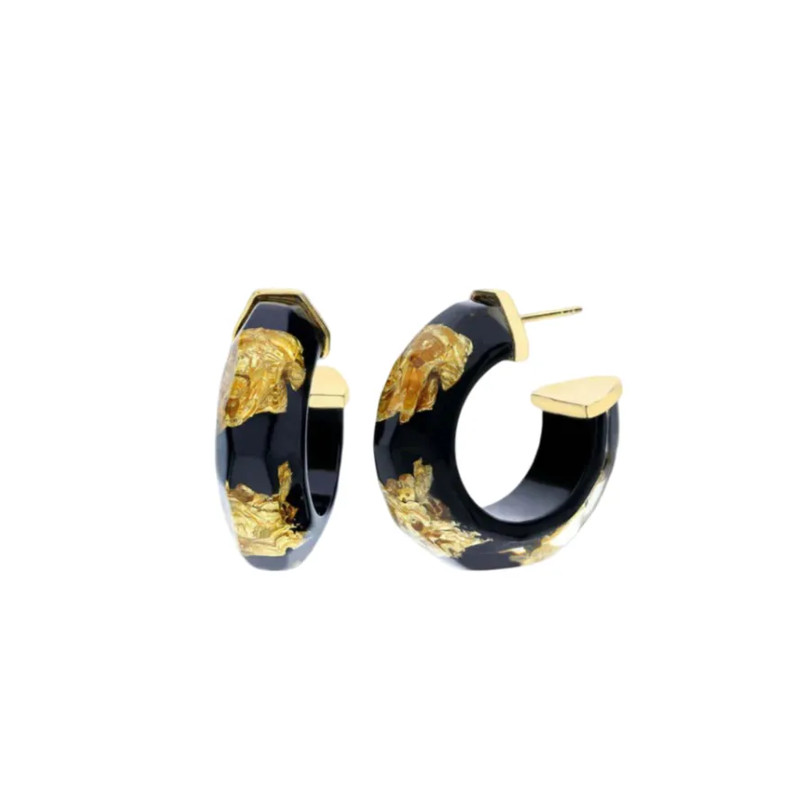 Petite Gold Leaf Faceted Lucite Hoops in Black sold by The Jewelry Edit product image thumbnail 2