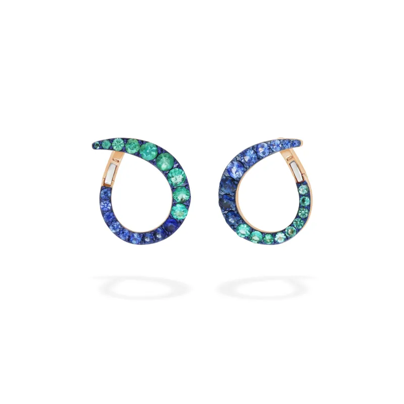 Grand Radiant Hoop Rose Gold, Emeralds & Sapphire sold by The Jewelry Edit