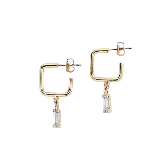 Gold Square Diamond Huggies sold by The Jewelry Edit