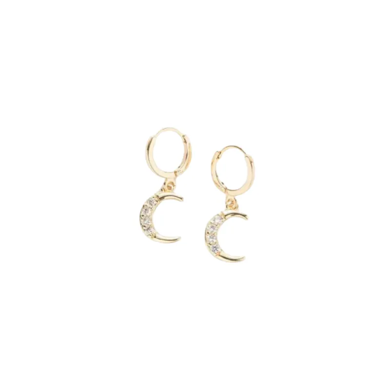 CZ Crescent Moon Huggie Earrings sold by The Jewelry Edit