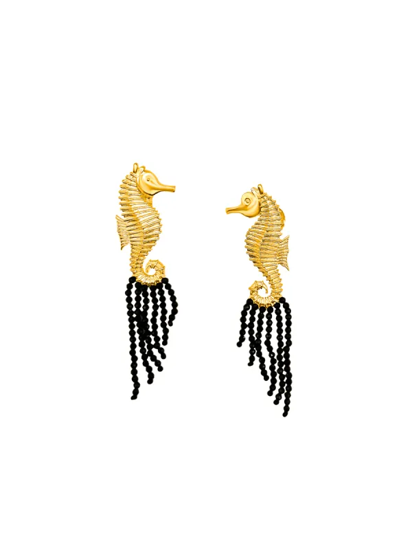 Golden Seahorse Earrings sold by The Jewelry Edit