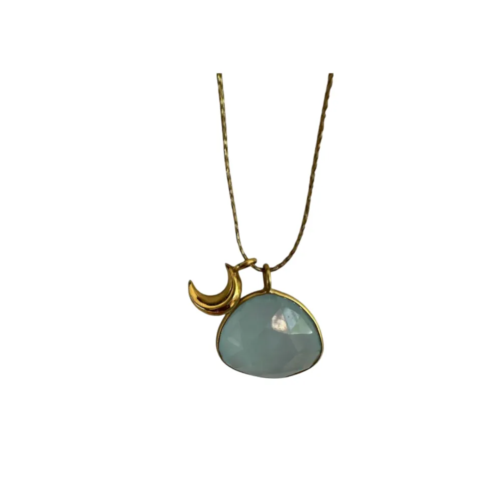 Colette Set Pendant with Aquamarine and Gold Moon Charm sold by The Jewelry Edit