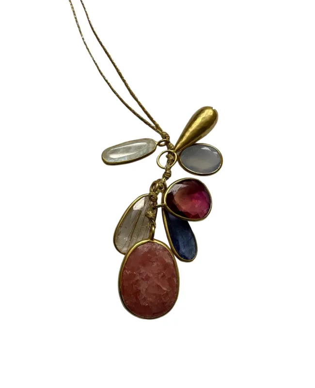 Gold Colette Set Pendant Cluster - Mixed Stones sold by The Jewelry Edit