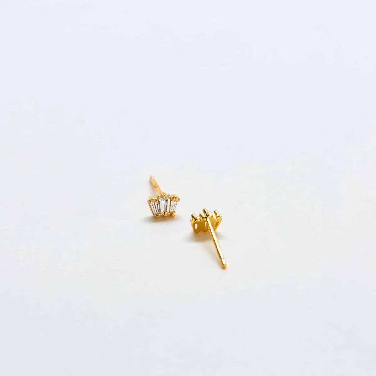 White Trio Baguette Gold Vermeil Studs sold by The Jewelry Edit product image thumbnail 2