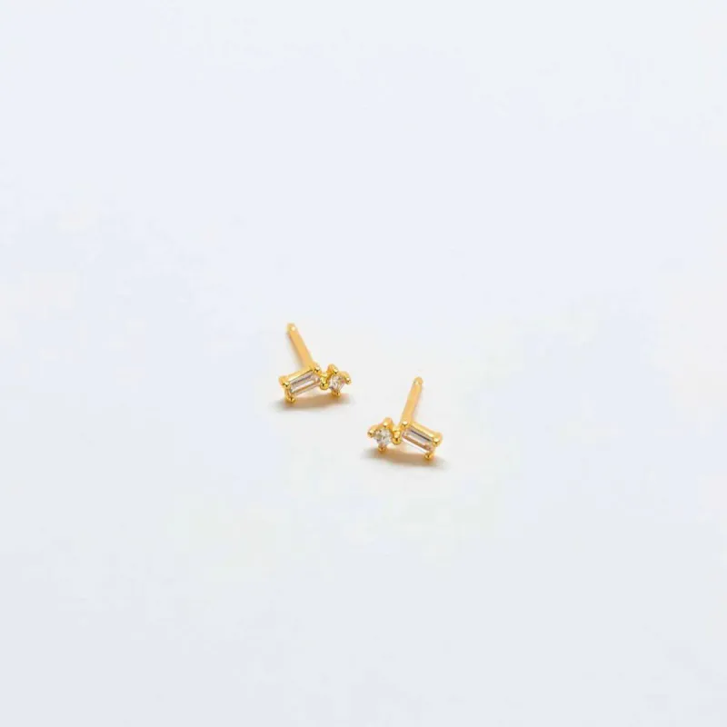 White Geometric Baguette Gold Vermeil Studs sold by The Jewelry Edit