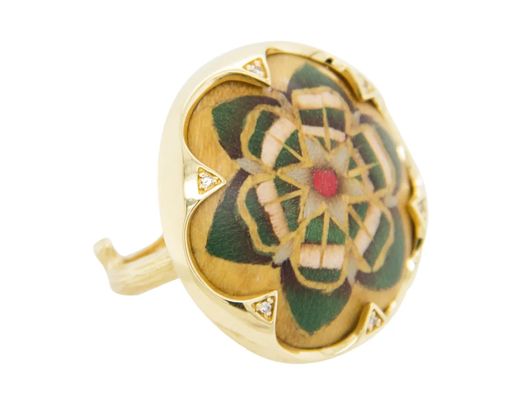 Green Rosette Patterned Marquetry Ring sold by The Jewelry Edit