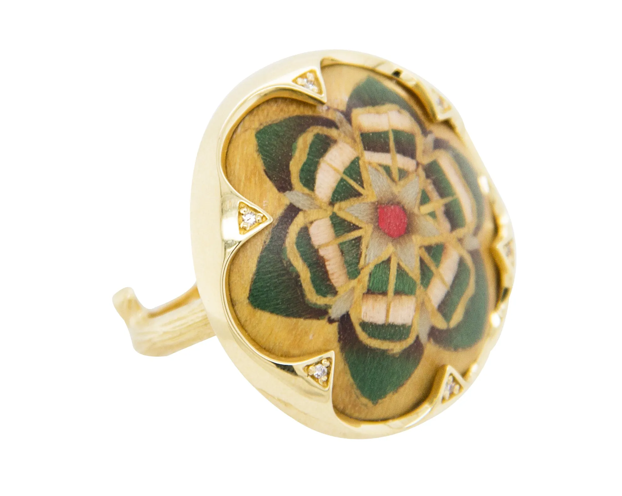 Green Rosette Patterned Marquetry Ring sold by The Jewelry Edit
