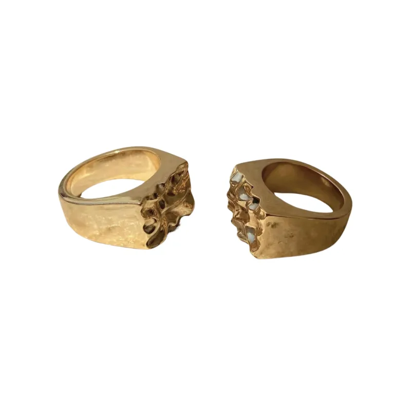 Block signet rings sold by The Jewelry Edit