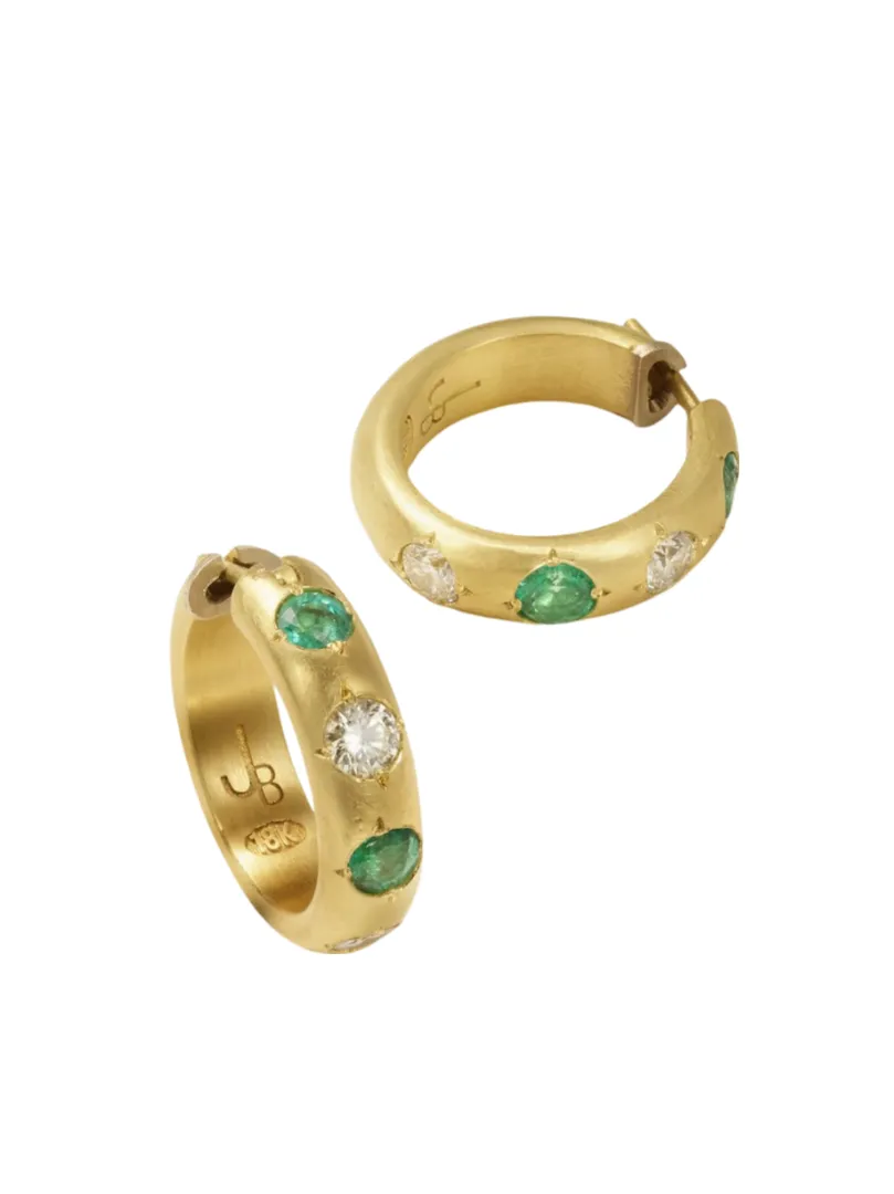 Emerald and Diamond Hoops sold by The Jewelry Edit