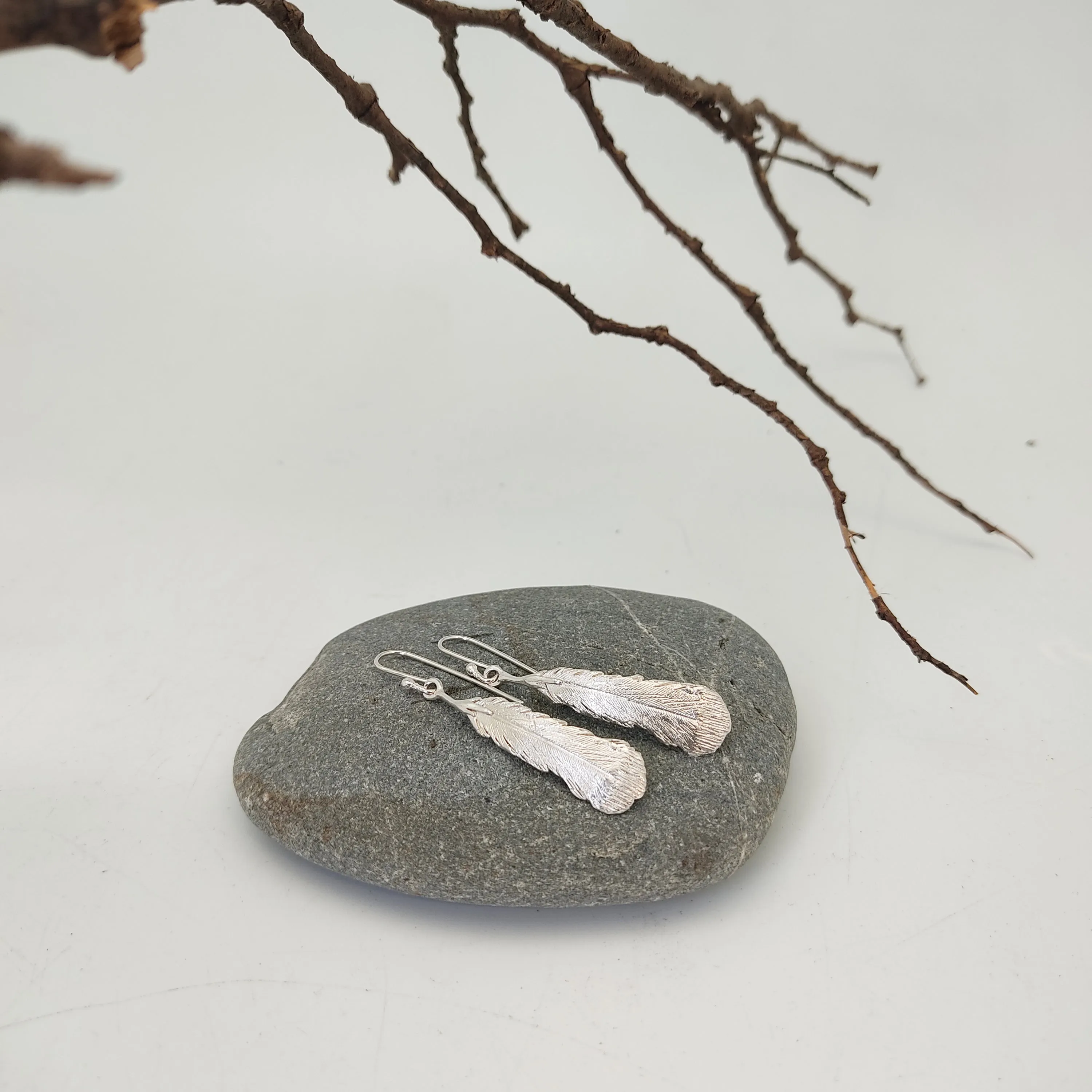 Medium Silver Huia Feather Earrings sold by The Jewelry Edit product image thumbnail 2