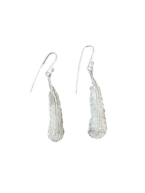 Medium Silver Huia Feather Earrings sold by The Jewelry Edit