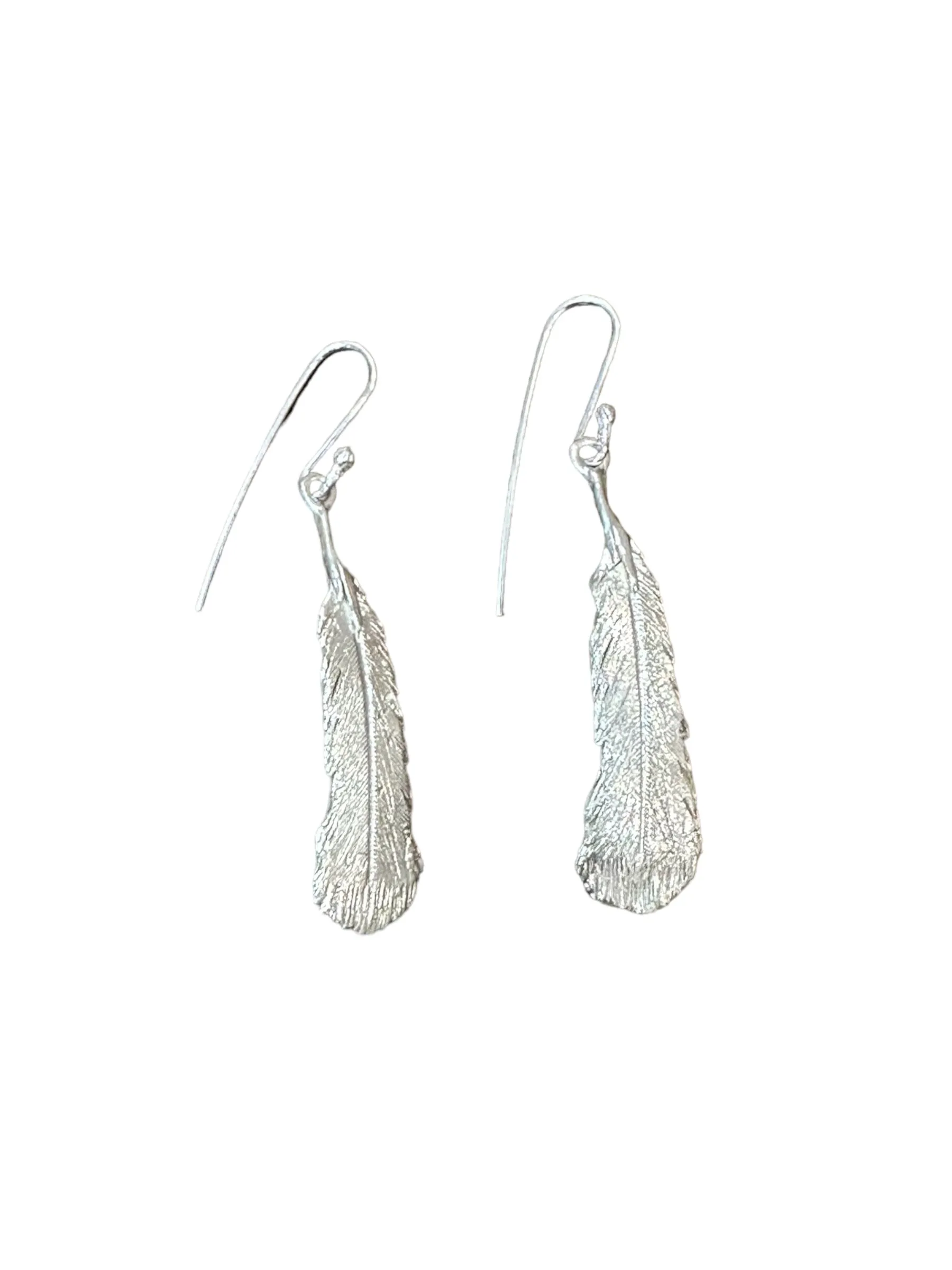 Medium Silver Huia Feather Earrings sold by The Jewelry Edit