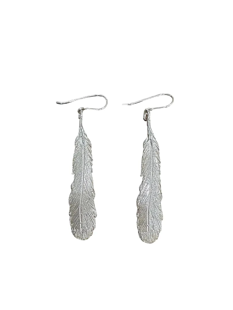 Large Silver Huia Feather Earrings sold by The Jewelry Edit product image thumbnail 2
