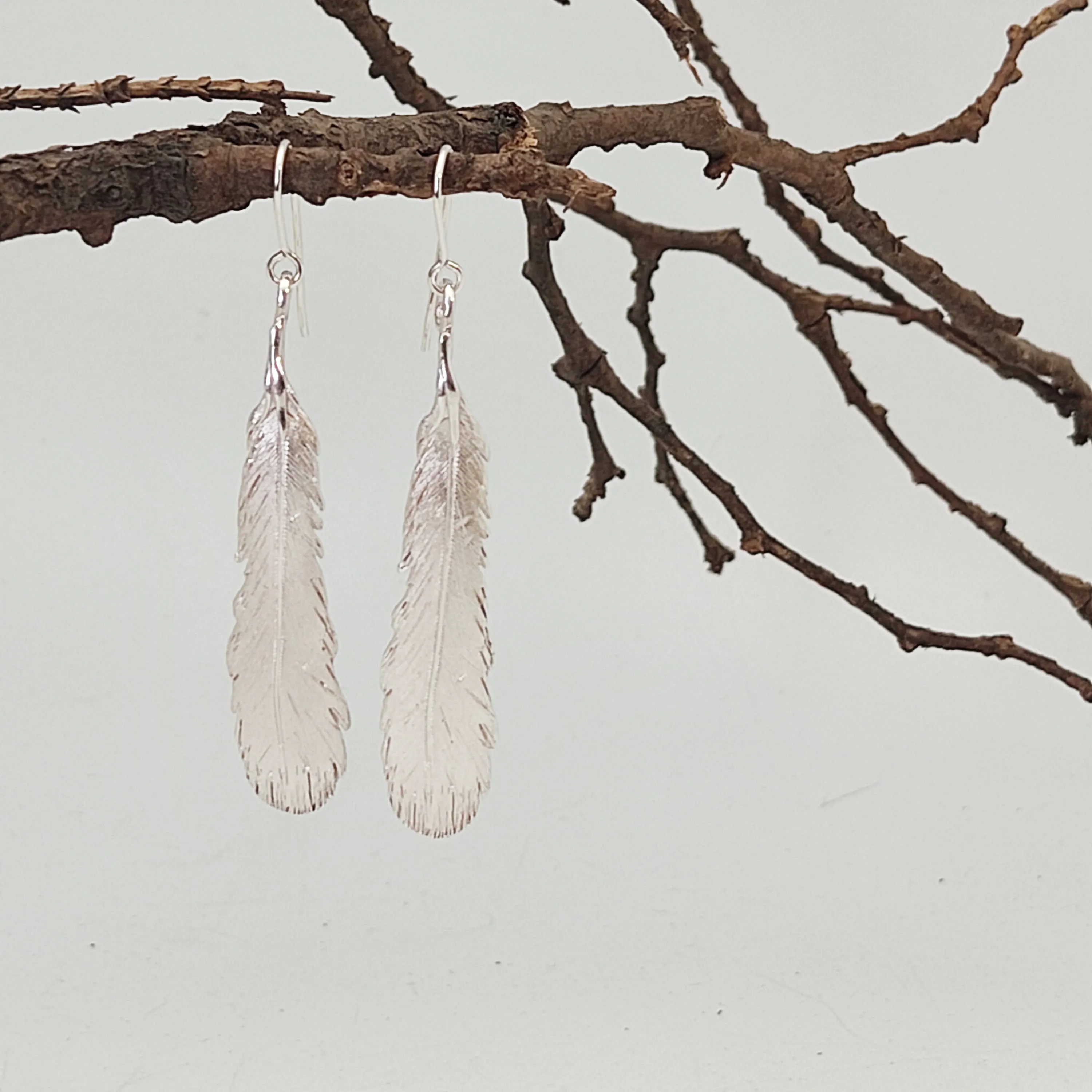 Large Silver Huia Feather Earrings sold by The Jewelry Edit product image thumbnail 3