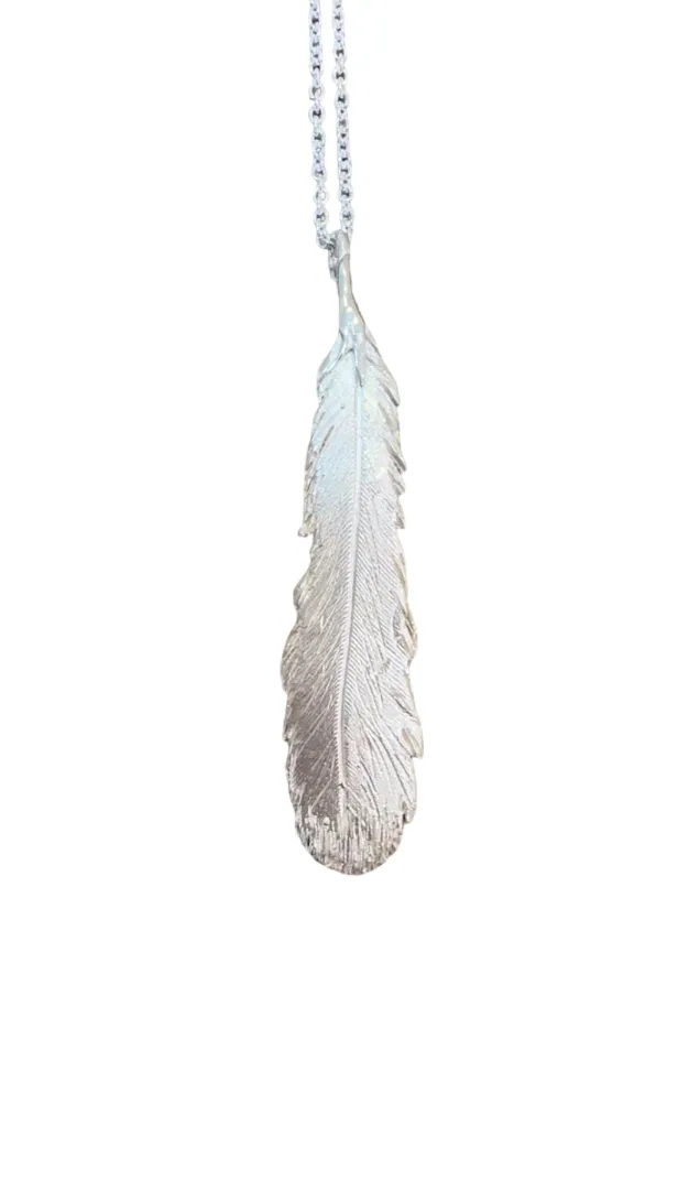Large Silver Feather Pendant Necklace sold by The Jewelry Edit product image thumbnail 2