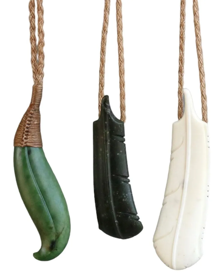 Serpentine Pounamu Feather sold by The Jewelry Edit