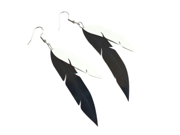 Pied Cormorant Feather Earrings sold by The Jewelry Edit