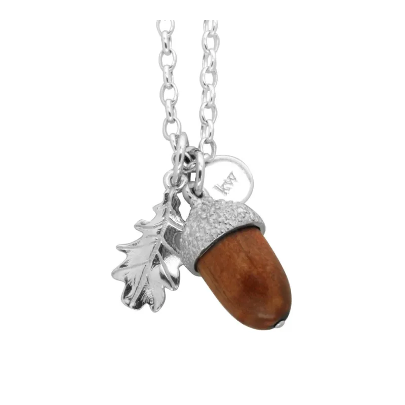 Acorn and Leaf Pendant Necklace sold by The Jewelry Edit