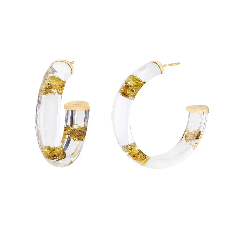 Gold Leaf Clear Lucite Hoops Small sold by The Jewelry Edit