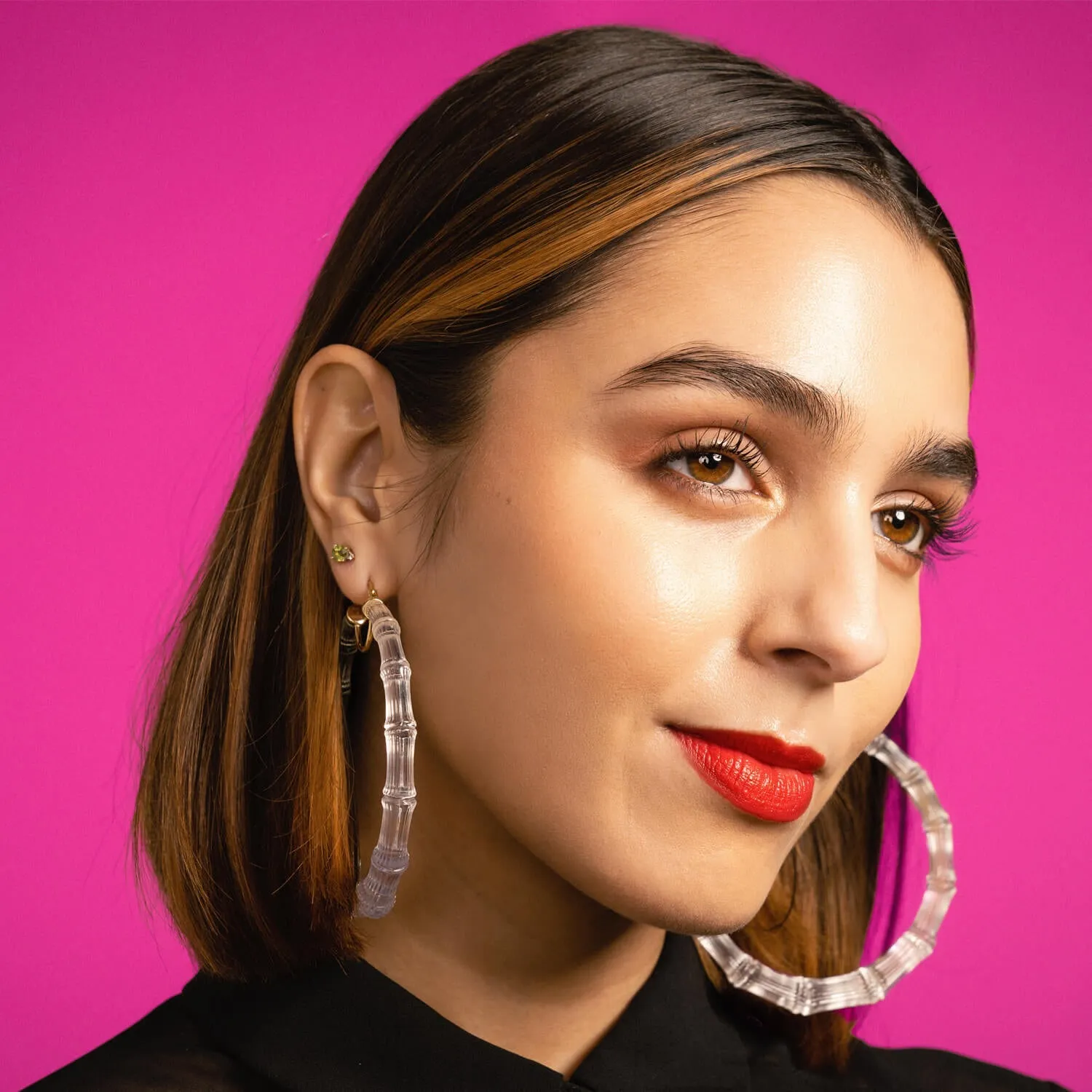 XL Clear Lucite Bamboo Hoops sold by The Jewelry Edit product image thumbnail 3