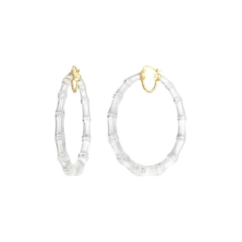 XL Clear Lucite Bamboo Hoops sold by The Jewelry Edit