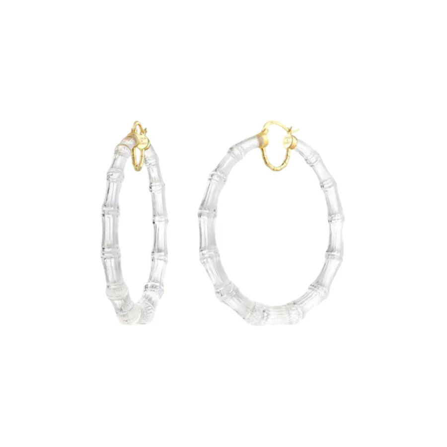 XL Clear Lucite Bamboo Hoops sold by The Jewelry Edit