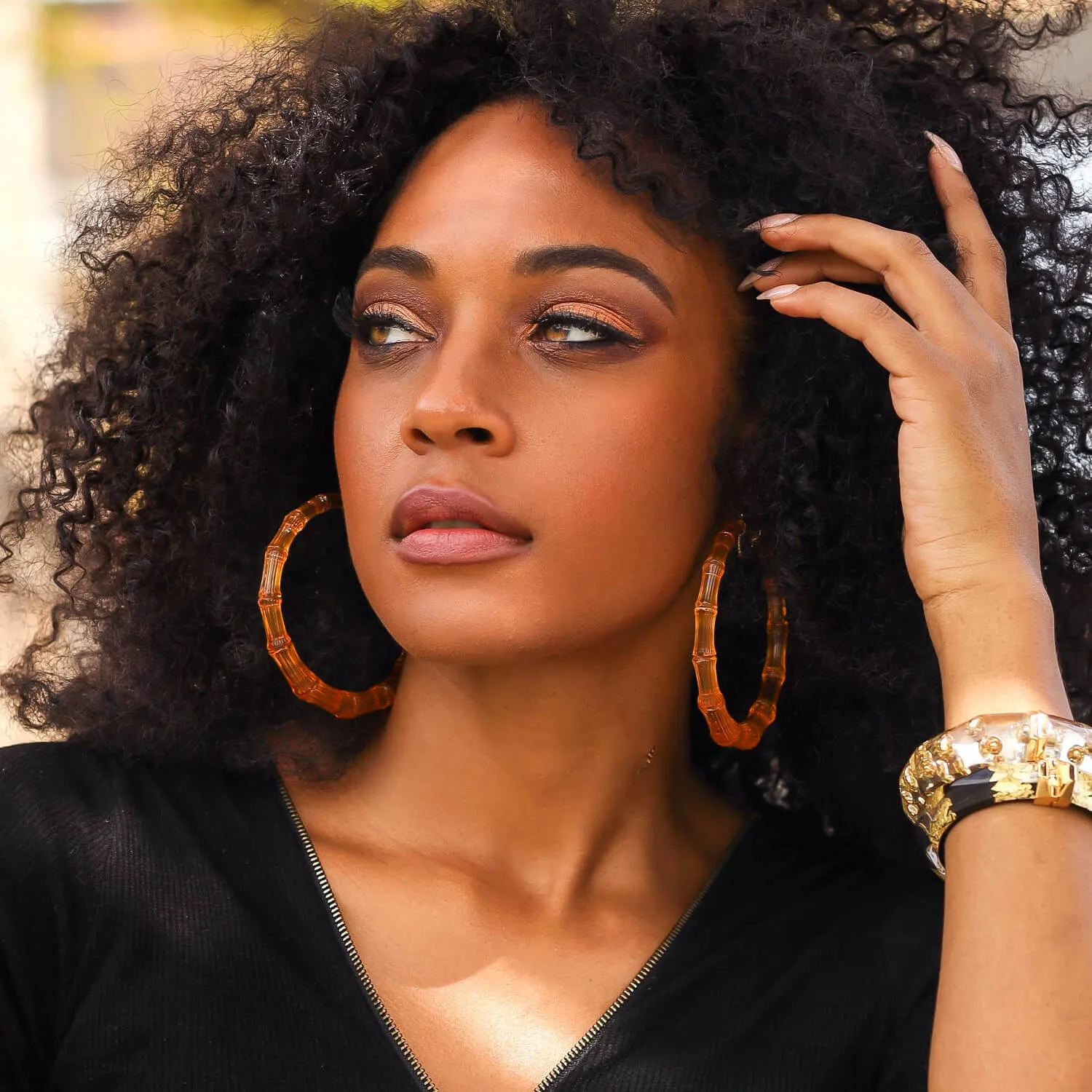 XL Honey Lucite Bamboo Hoops sold by The Jewelry Edit product image thumbnail 2