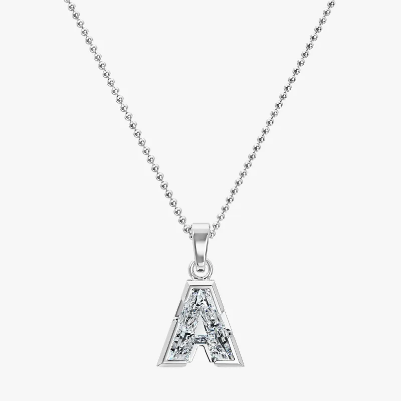 7mm Alphabet Solitaire Diamond Initial Pendant White Gold sold by The Jewelry Edit