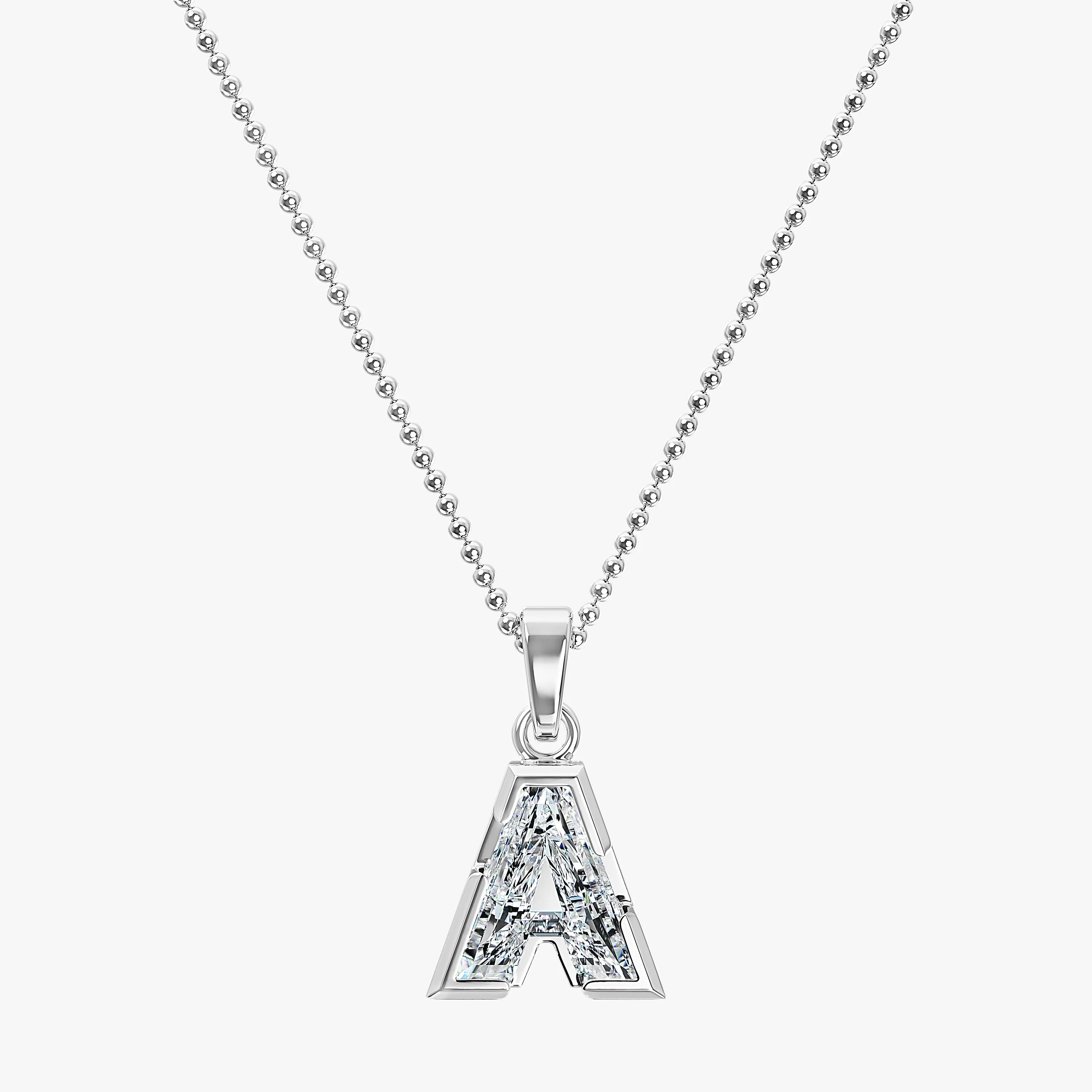 7mm Alphabet Solitaire Diamond Initial Pendant White Gold sold by The Jewelry Edit