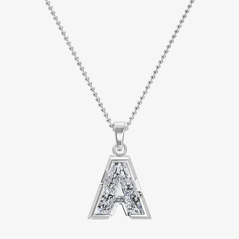 9mm Alphabet Solitaire Lab Grown Diamond Initial Pendant White Gold sold by The Jewelry Edit