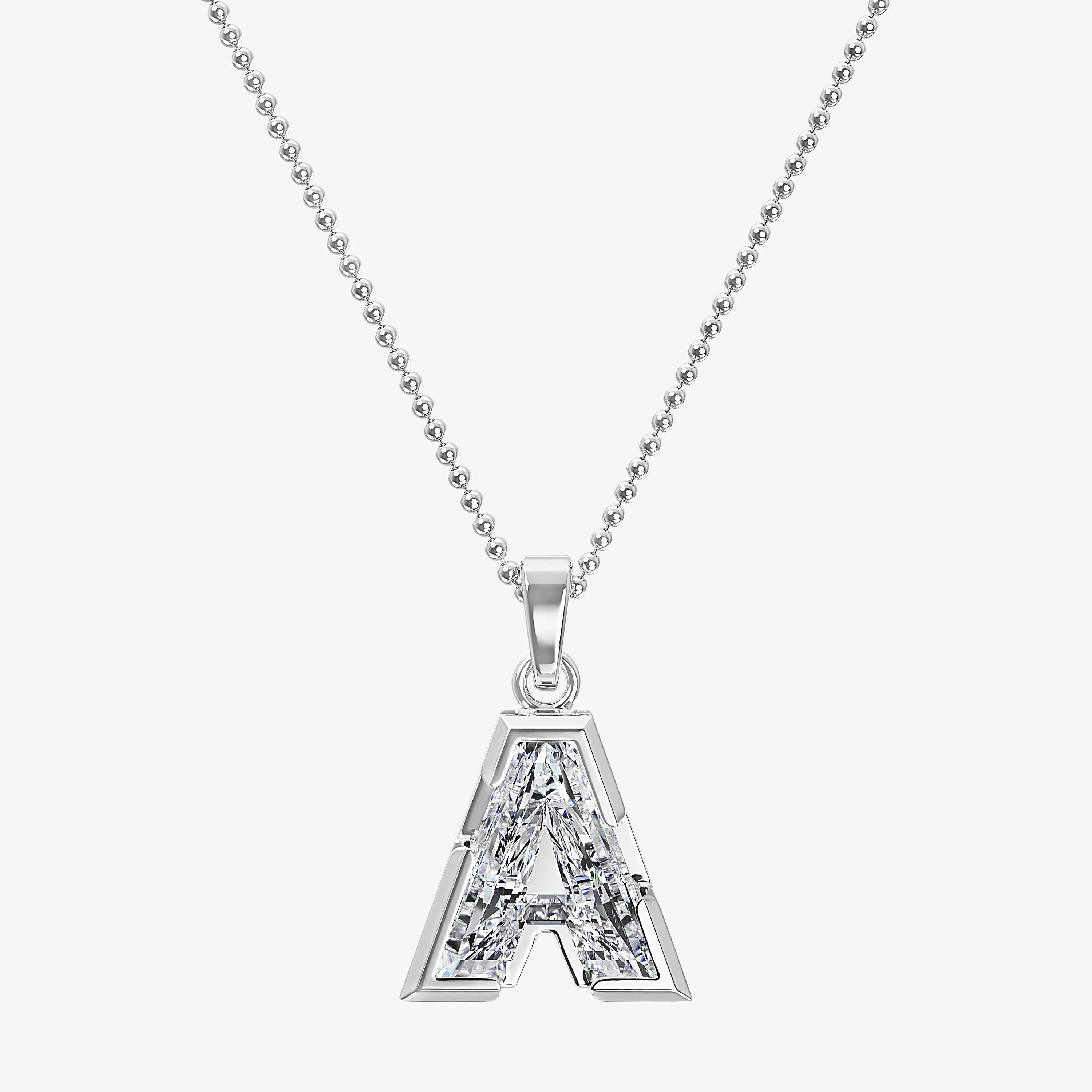9mm Alphabet Solitaire Lab Grown Diamond Initial Pendant White Gold sold by The Jewelry Edit