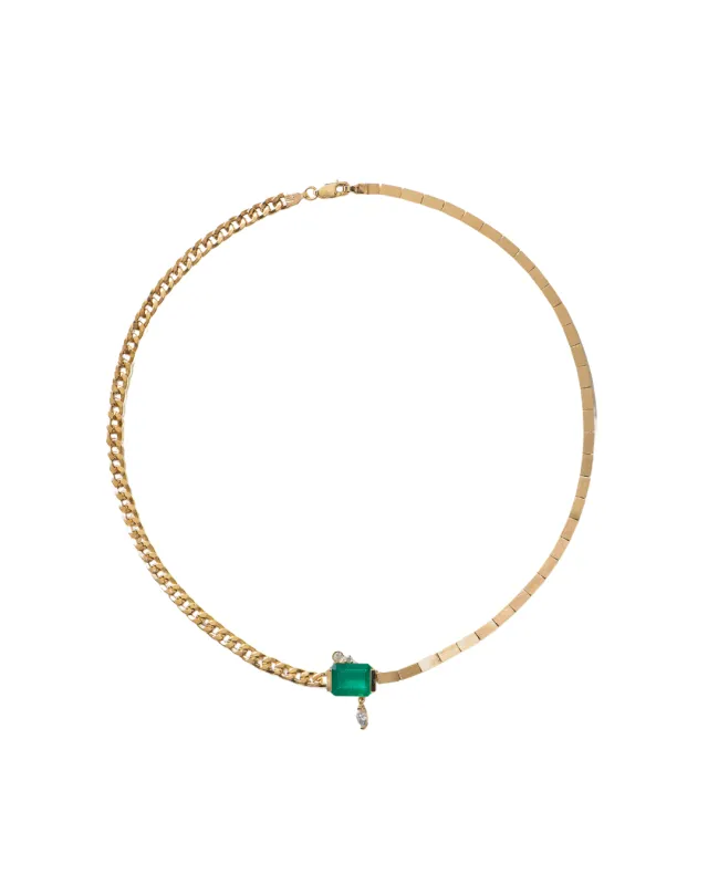 Emerald Baguette and White Diamonds Duo-Chain Necklace sold by The Jewelry Edit