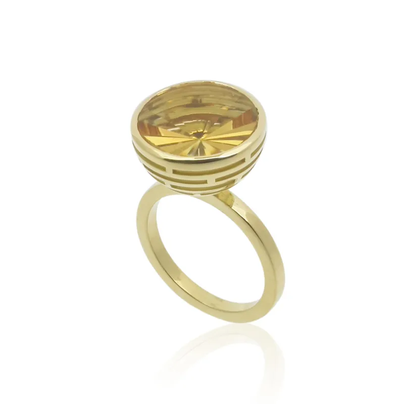 Labyrinth 18K Gold, Citrine and Smokey Quarts Ring made by The Jewelry Edit