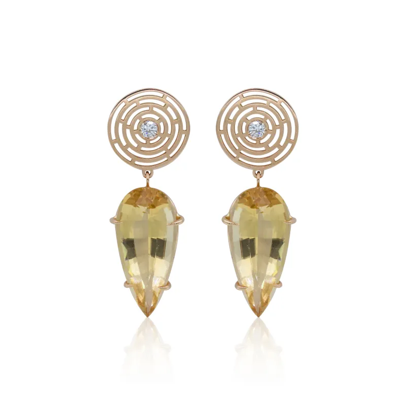 Labyrinth Gold Drop Earrings sold by The Jewelry Edit