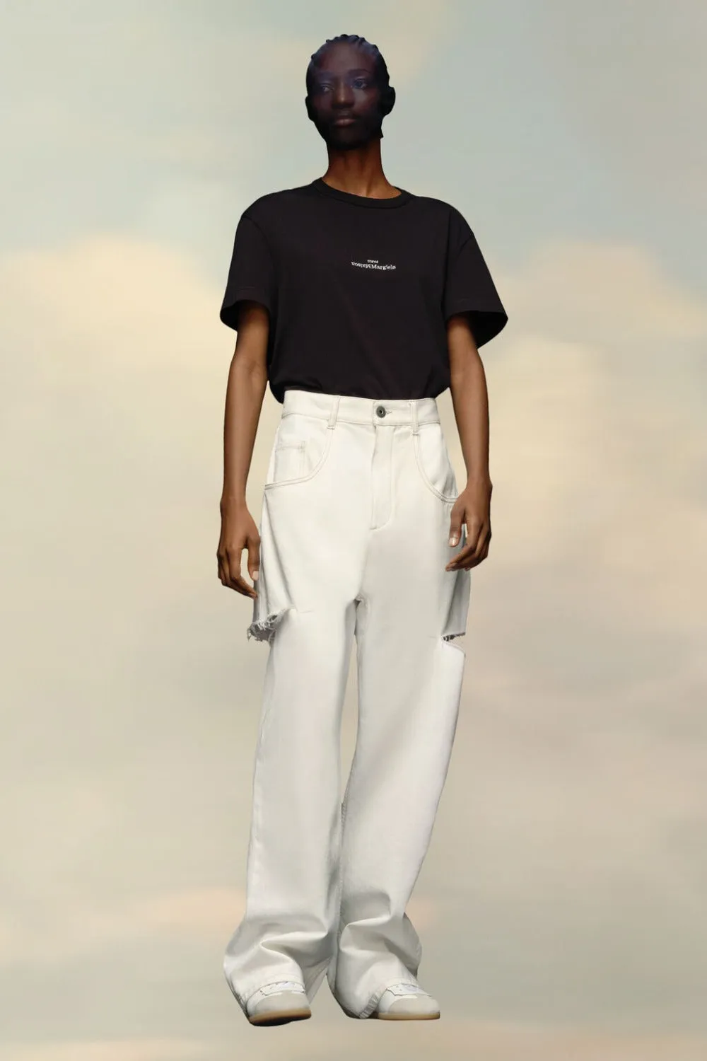 Denim Jeans with Slash Details Ivory sold by Curio