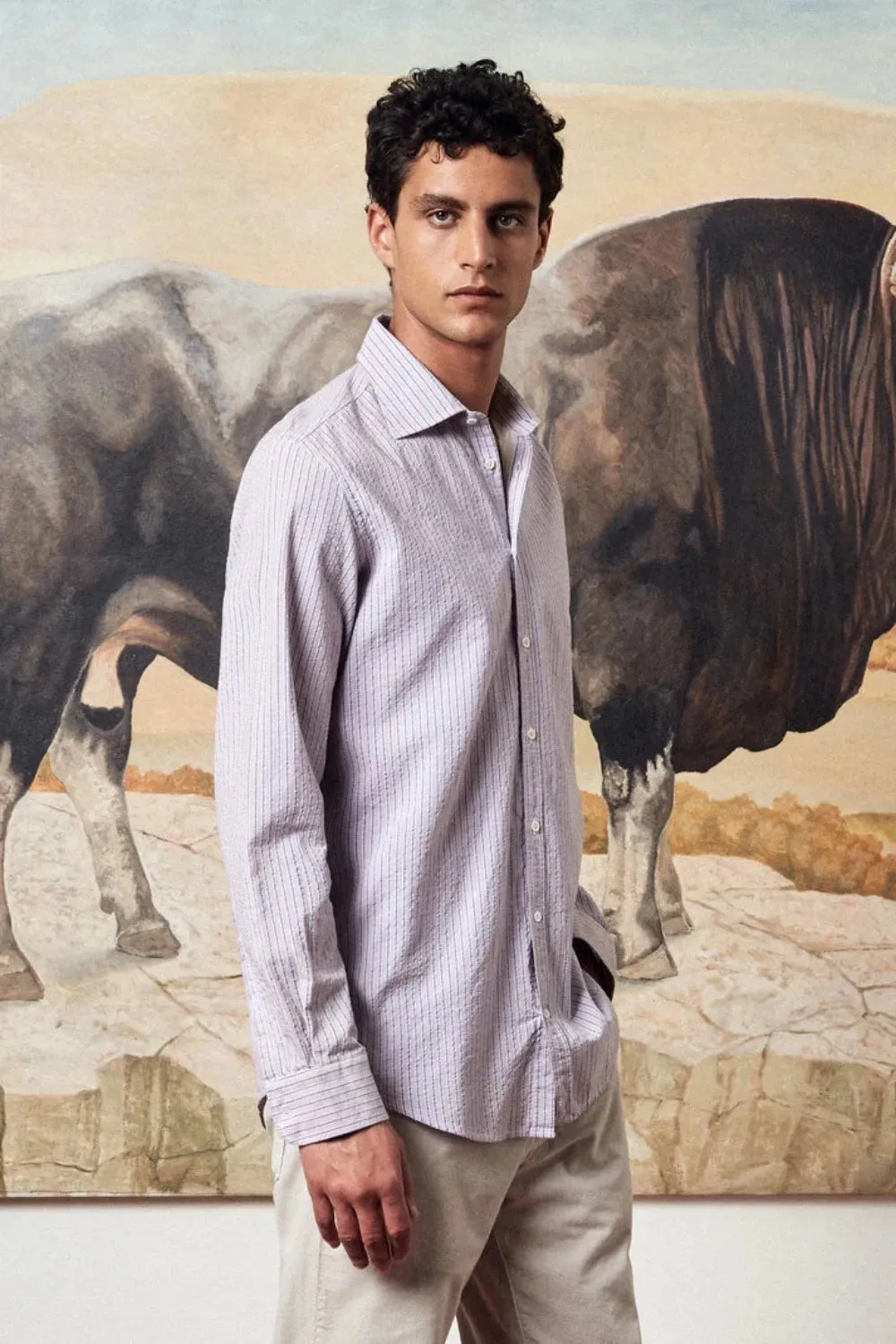 Genova Shirt Calce Purple Stripe (Final Sale) sold by Curio