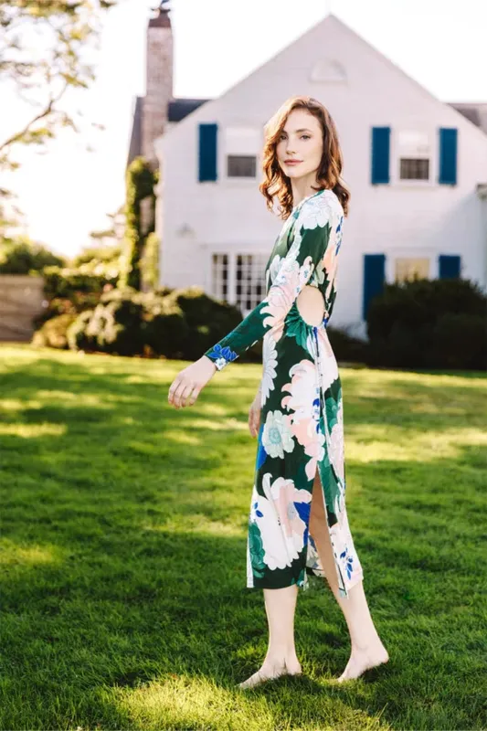 Celeste Dress Green Retro Dahlia (Final Sale) sold by Curio