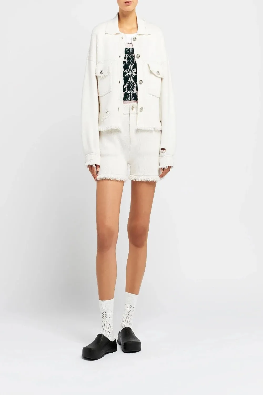 Denim Fringed Cashmere and Cotton Shorts (Final Sale) sold by Curio