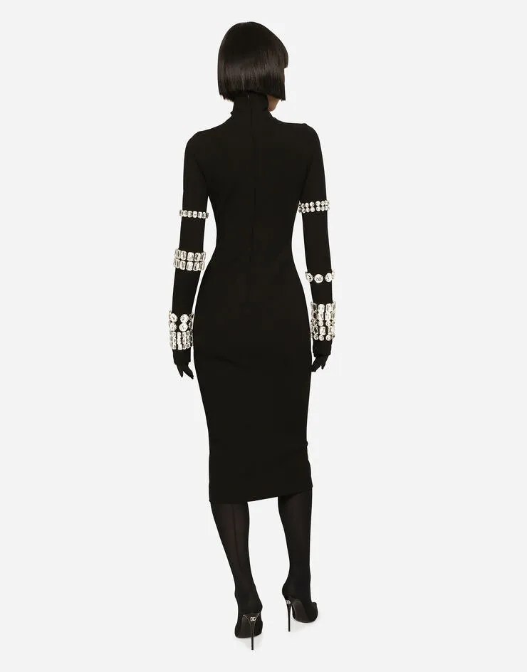 KIM DOLCE&GABBANA Calf-length dress in jersey Milano rib with rhinestones (Final Sale) sold by Curio product image thumbnail 3