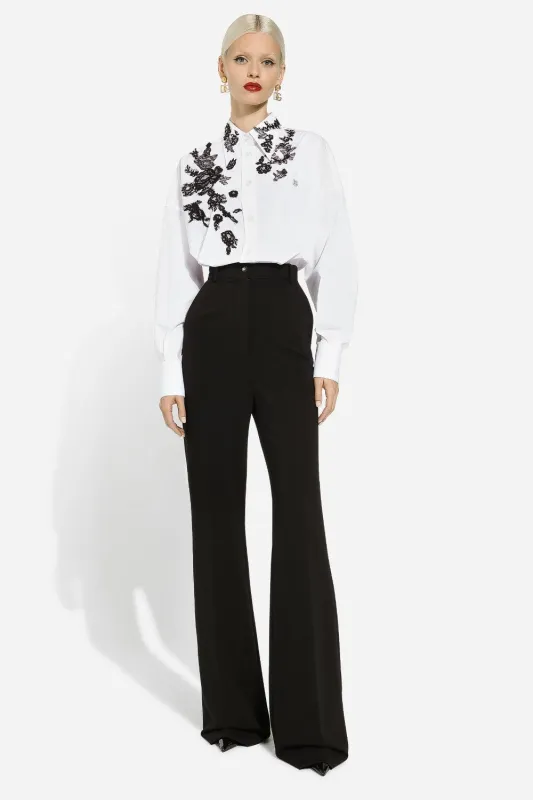 Oversize Cotton Shirt with Lace Appliques (Final Sale) made by Dolce & Gabanna