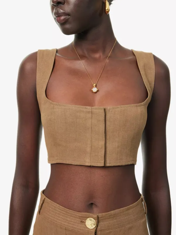 Jirja Linen Bralette Tobacco (Final Sale) sold by Curio