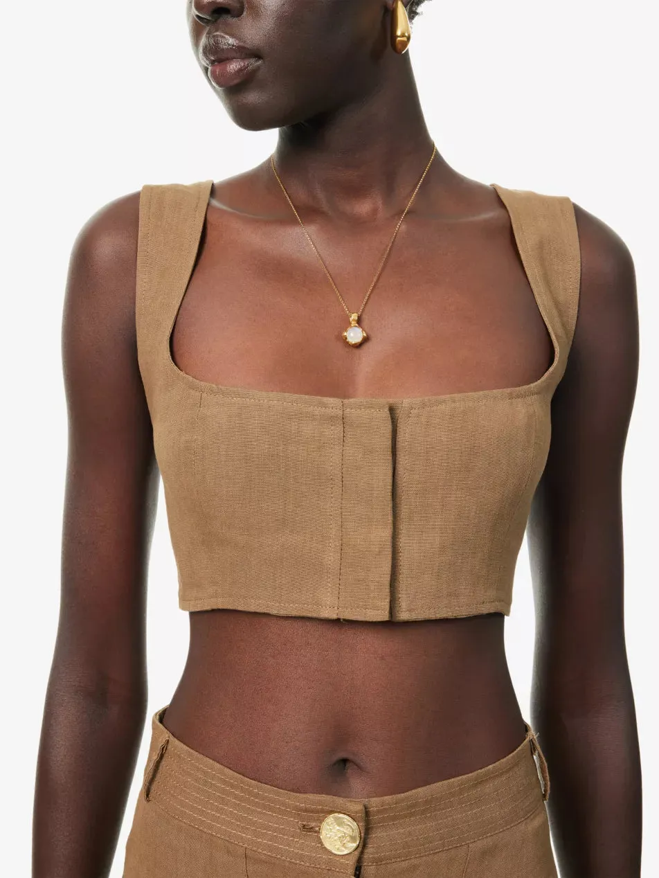 Jirja Linen Bralette Tobacco (Final Sale) sold by Curio