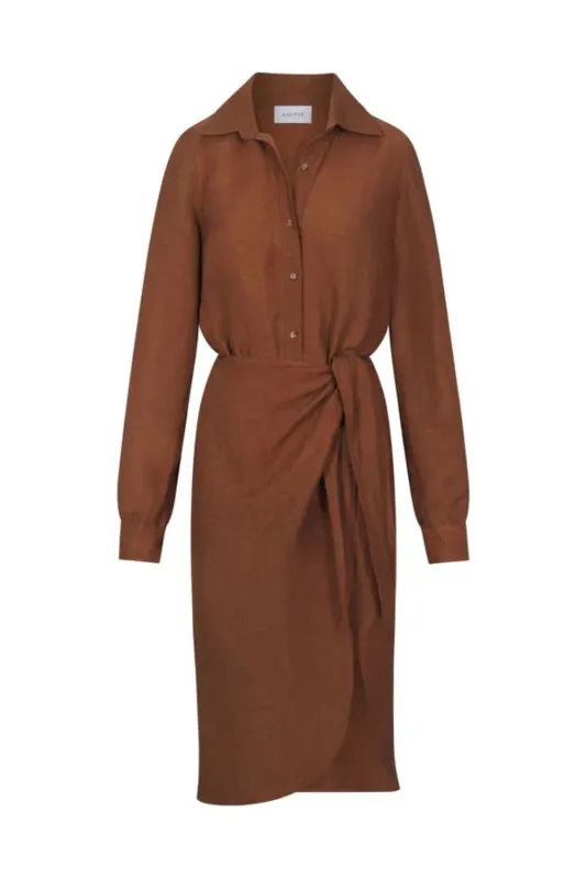 The L.A. Button Down Asymmetric Wrap Midi Dress Espresso (Final Sale) sold by Curio