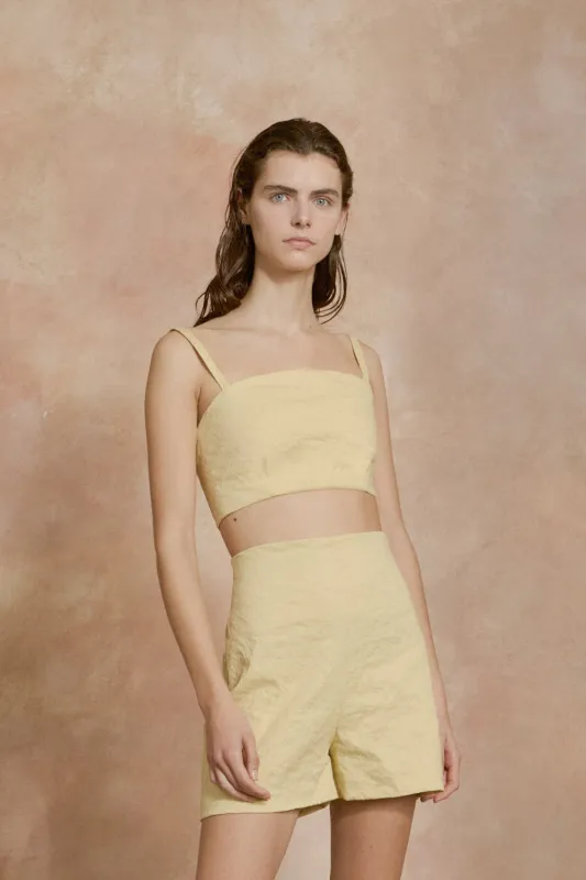 Limon Pale Yellow High Waisted Shorts (Final Sale) sold by Curio