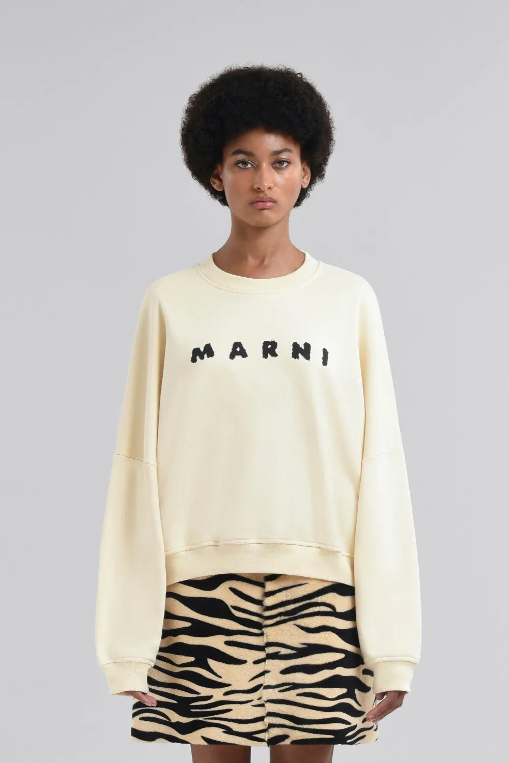 Ivory Cotton Crewneck T-Shirt with Printed Marni Logo (Final Sale) sold by Curio