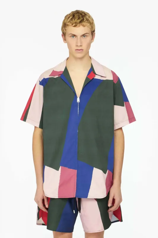 Zip Up Short Sleeve Printed Shirt (Final Sale) sold by Curio