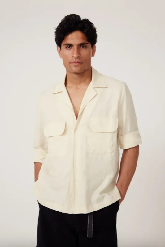 Long Sleeve Washed Linen Camp Shirt in Ivory (Final Sale) sold by Curio